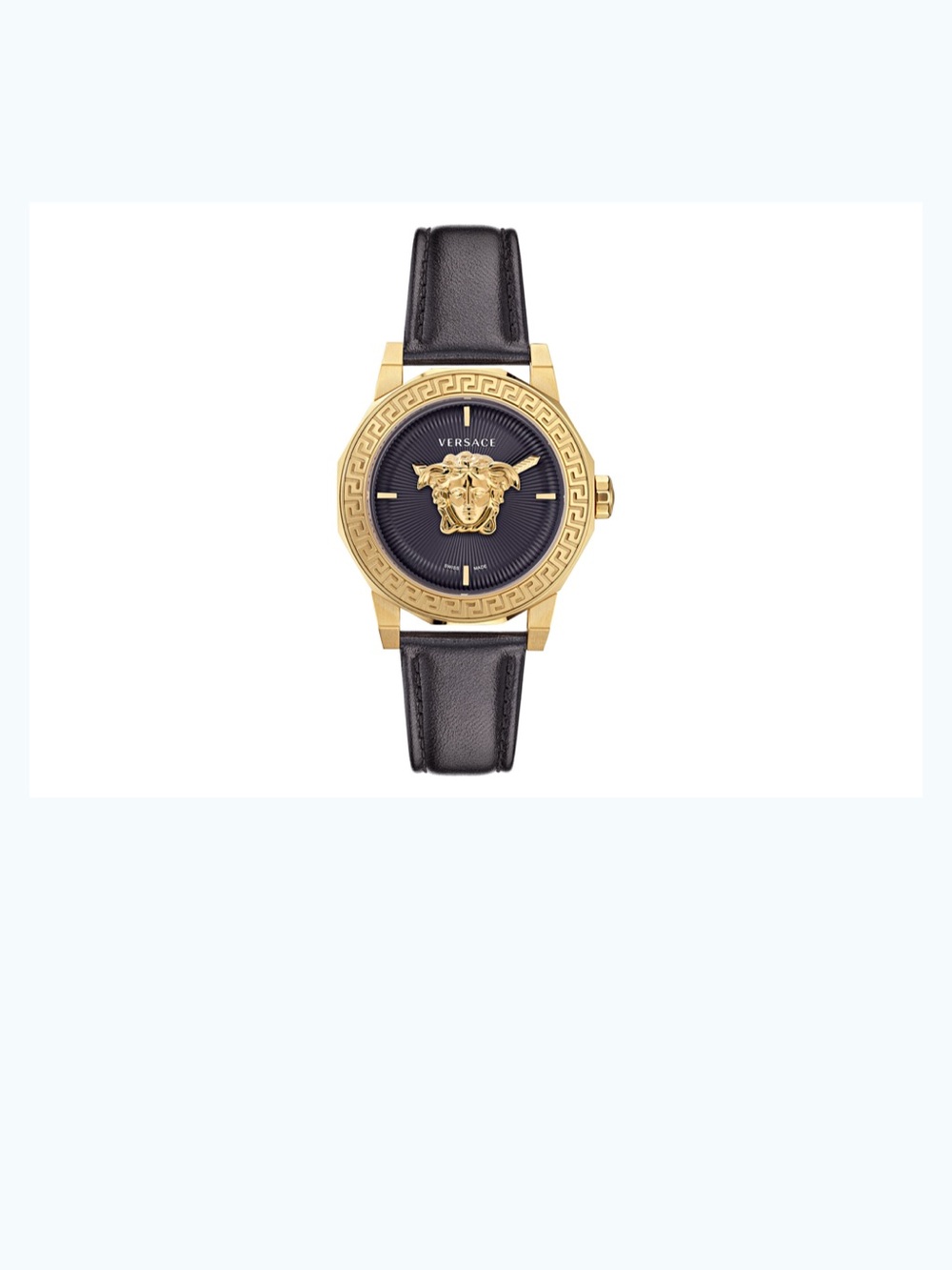 Versace Black Dial Gold-Tone Medusa Leather Strap Watch